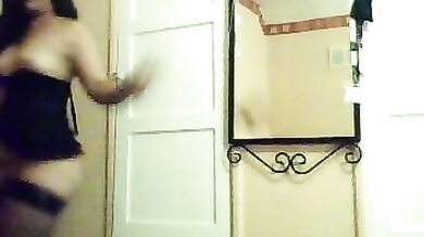 Asian in PVC shows shaved pussy for licking