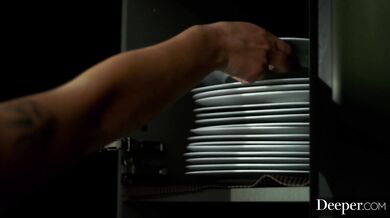 Voluptuous housewife Gabbie Carter spit roasted in threesome