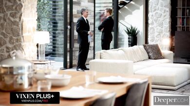 Voluptuous housewife Gabbie Carter spit roasted in threesome