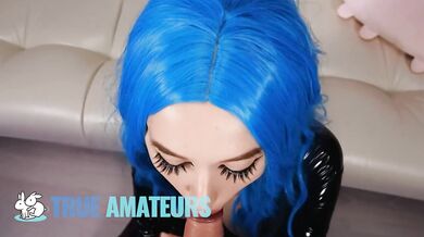 Purple Puts On A Latex Suit As She Takes A POV Couch Ride On Alex's Hard Cock