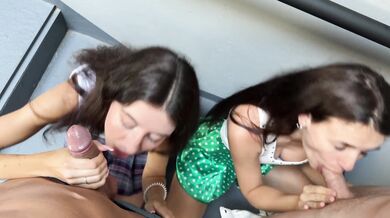 The guys couldn't resist when we took off our panties in a cafe and put plugs in our asses