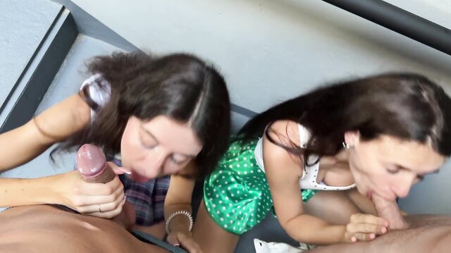 The guys couldn't resist when we took off our panties in a cafe and put plugs in our asses