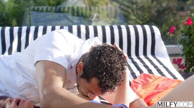 Curvy MILF Rides Studs Cock Poolside