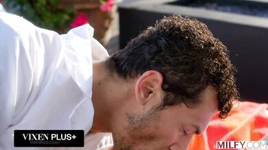 Curvy MILF Rides Studs Cock Poolside