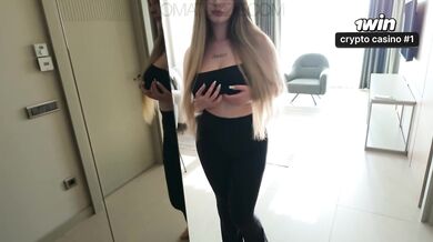 Blonde seduces stranger with her big boobs and tight pussy in hotel room
