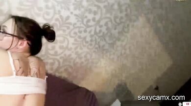 Hot teen with glasses get facial after hard pounding